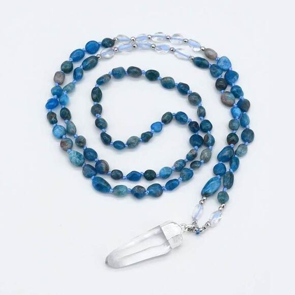 Sterling Silver Blue Aquamarine and Apatite Quartz Necklace - Picture 3 of 9